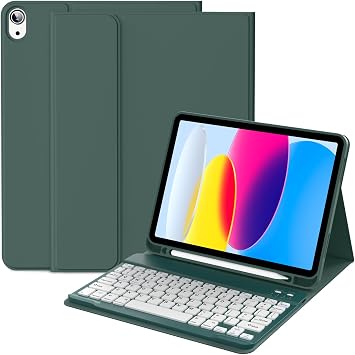 Keyboard Case for iPad A16 11th Generation 11 Inch 2025, iPad 10th Generation 10.9 Inch 2022 with Built-in Left Side Pencil Holder, Detachable Wireless Bluetooth Keyboard Case, Dark Green-1