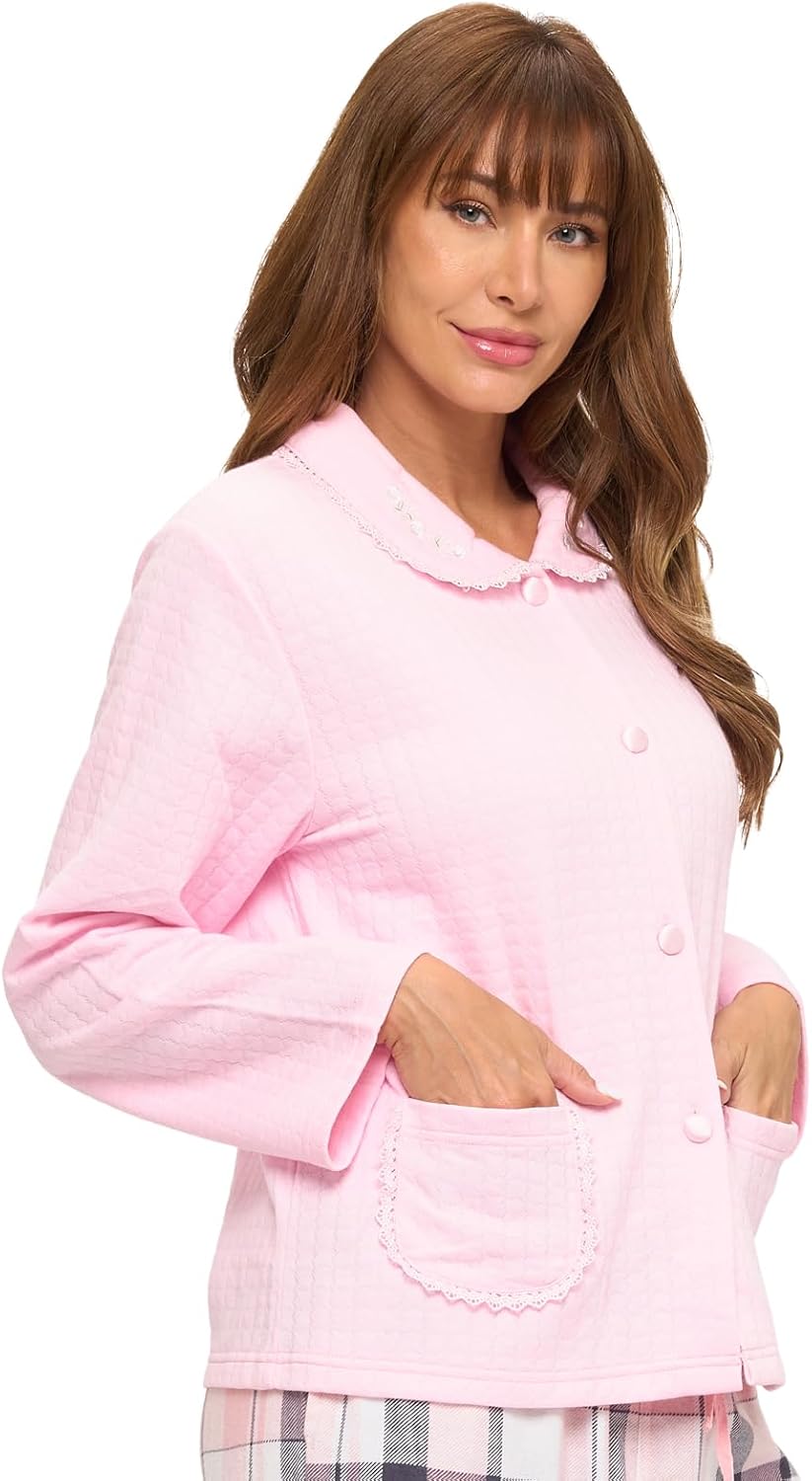 Casual Nights Women's Soft Bed Jacket, Button Front Long Sleeve Sleep Top with Pockets - Image 3