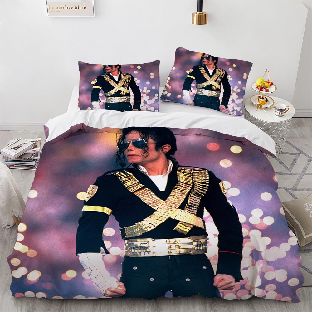 Shaari Duvet Cover Set Double 200 x 200 Michale Jacksen Polyester 3 Piece Bedding Set with 2 Pillowcase Kids Quilt Cover Closure
