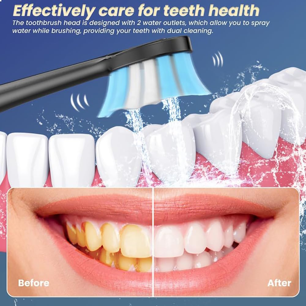 Przenośna elektryczna szczoteczka do zębów z irygatorem wodnym - 3 w 1 Combo, PX7 wodoodporna, kostki do czyszczenia zębów, dorosły ładowalny stempel dentystyczny do domu podróży