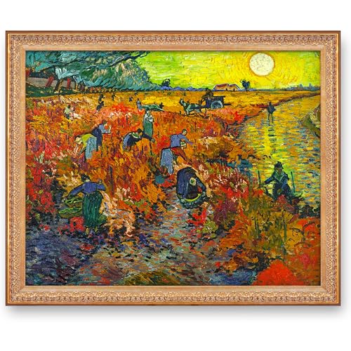 The Red Vineyards Vincent Van Gogh.Framed Size:40.5x34.5 inches,Image Size:36x30 inches Van Gogh.World Classic Reproductions For HomeDecor,Vintage Pattern Gold Framed
