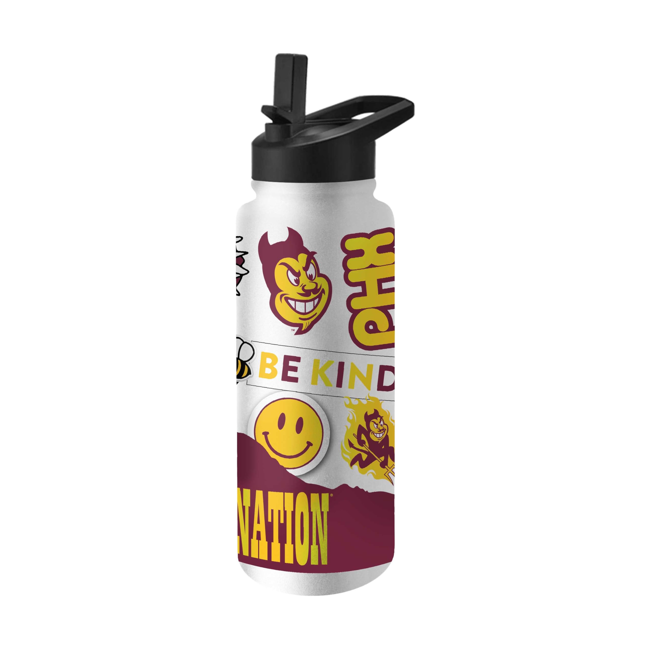 Logo Brands NCAA Native 34 oz Quencher Water Bottle - | Local Icons Design | Double-Wall Insulated| Leak-Proof Lid &amp; Built-In Straw