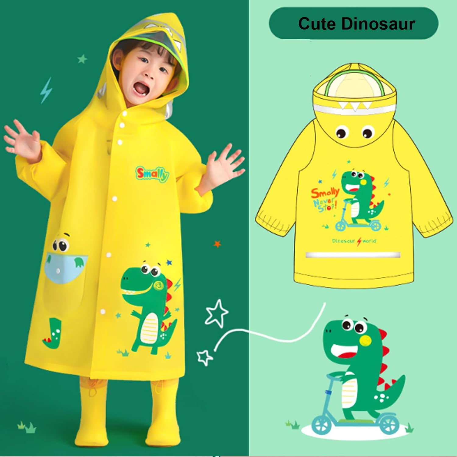 Boys Girls Raincoat Kids Cartoon Rain Poncho Waterproof Rainwear Slicker