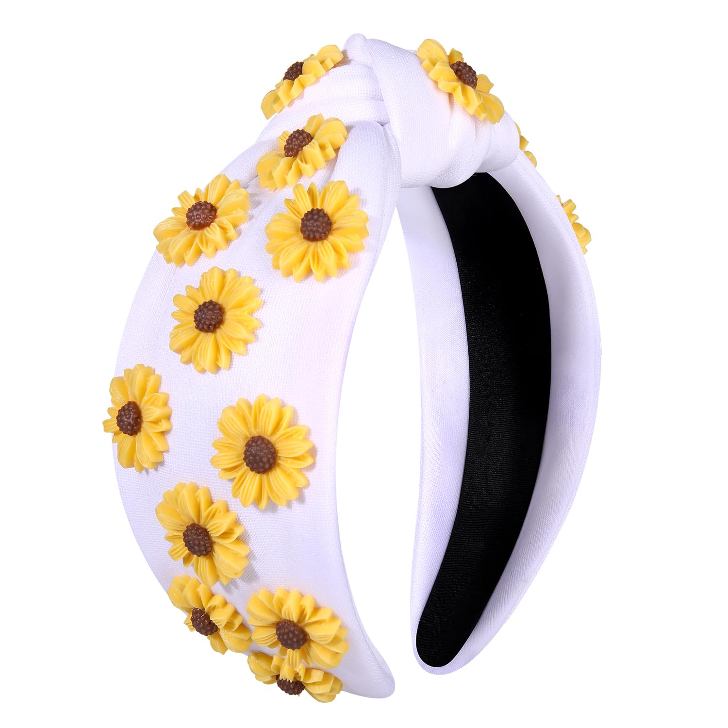 MOLOCH Flower Headband for Women Summer Beach Accessories Outfits Beaded Sunflower Knotted Headband Jeweled Crystal Top Knot Head Band Summer Beach
