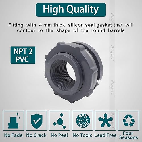 Miniatura 3 de NPT2 - Adaptador de mamparo de PVC, conector de tubo de plástico para barril de lluvia, adaptador de manguera de jardín, kit de espiga, tanque de