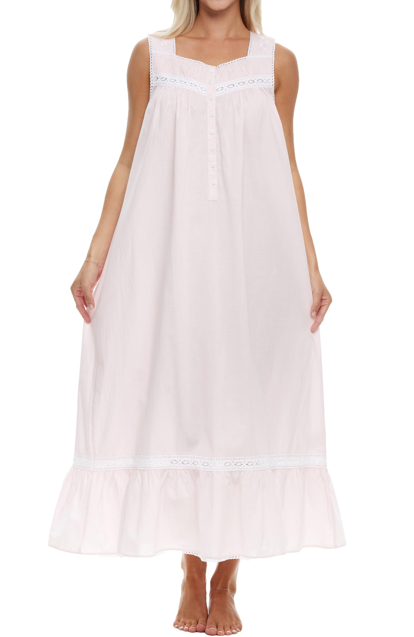 Alexander Del Rossa Cotton Nightgowns for Women, Victorian Nightgown, Ladies Vintage Cotton Sleeveless