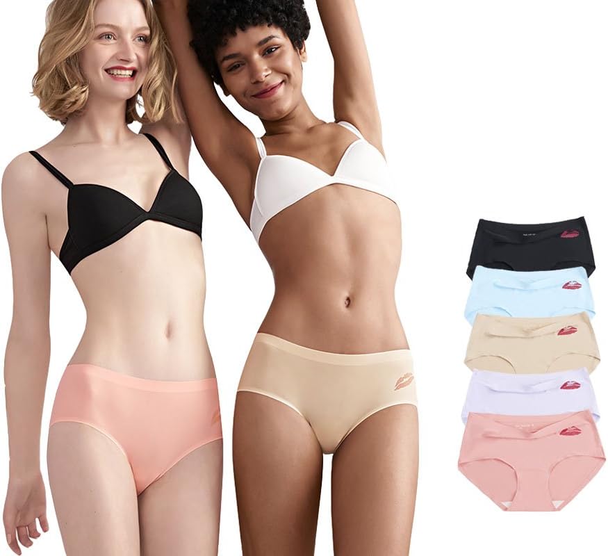 Soft Seamless Panties for Women, Ice Silk Girls Underwear Women, Comfort Breathable Waist Underpants Briefs 5 Pack
