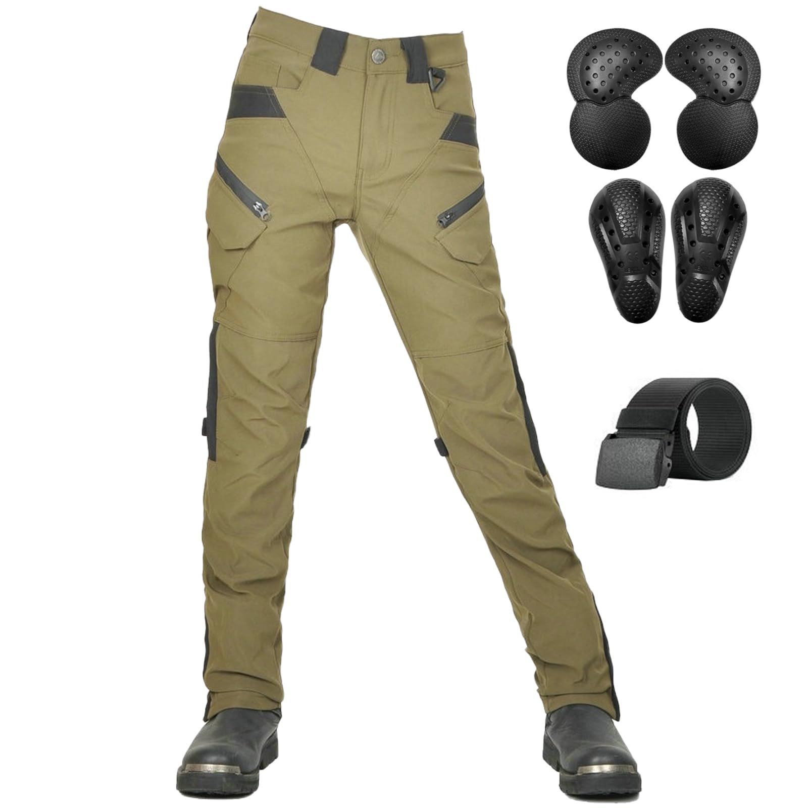 Pantalon Cargo de Moto Femme avec Ceinture Casual Vintage Racing Vélo Coupe-Vent Résistance à l'eau Homme Pantalon de Protection Vêtements de Sécurité avec Amovible Améliorée Protéger Pads