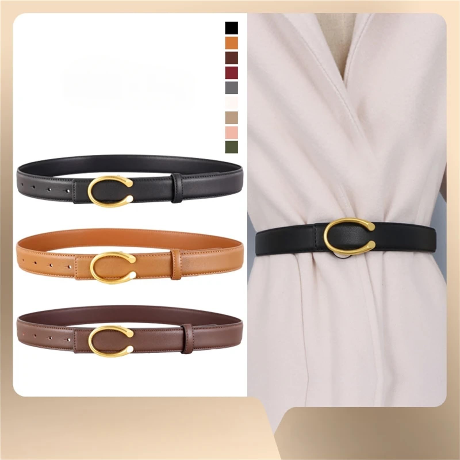 Ceinture en cuir véritable for femmes, 2 pièces, Simple et polyvalente, avec boucle à aiguille détachable, décoration, associée un jean pantalon Pour Femme
