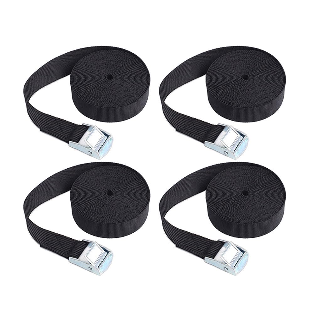 4 Pezzi Cinghie a Cricchetto, Cinghie di Tensionamento Regolabili per Carico Bagagli Furgoni Camion Moto (Nero) - 5m x 50mm