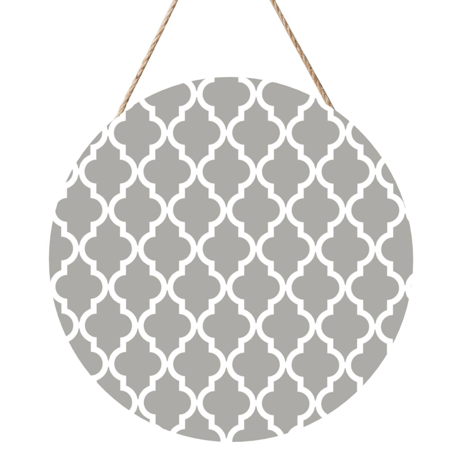 InOmak Moroccan Grey, Round Wood Panel Painting 12 in, Wall Hanging Painting For Home