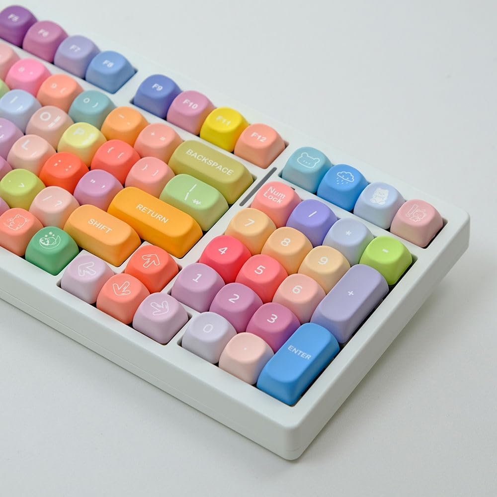 PBT Cute Gradual Colourful MOA Height Round Keycap Set for Kids Girl Custom for Gateron Kailh Cherry Mx Switch Layout ANSI Mechanical Keyboard (MOA-Gummy Bear)