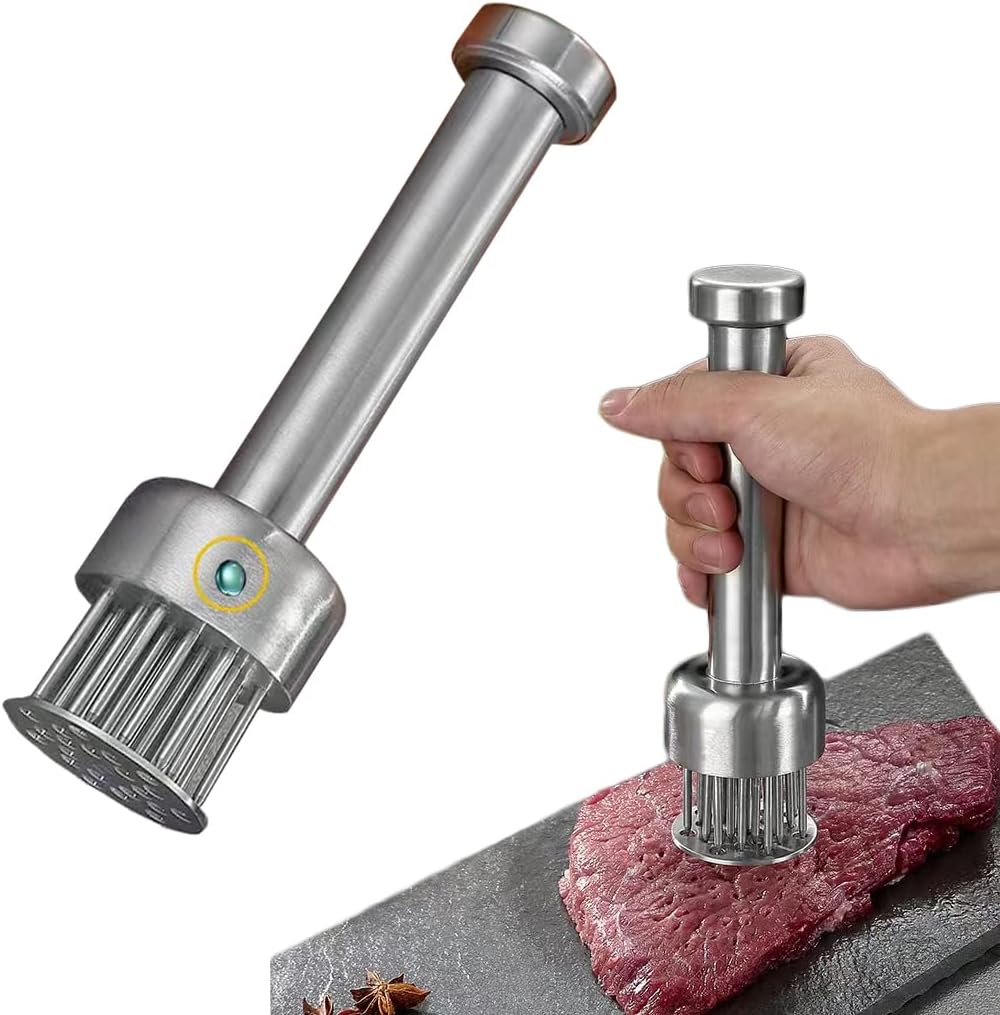 Ablandador de Carne de Acero Inoxidable con Cepillo de Limpieza