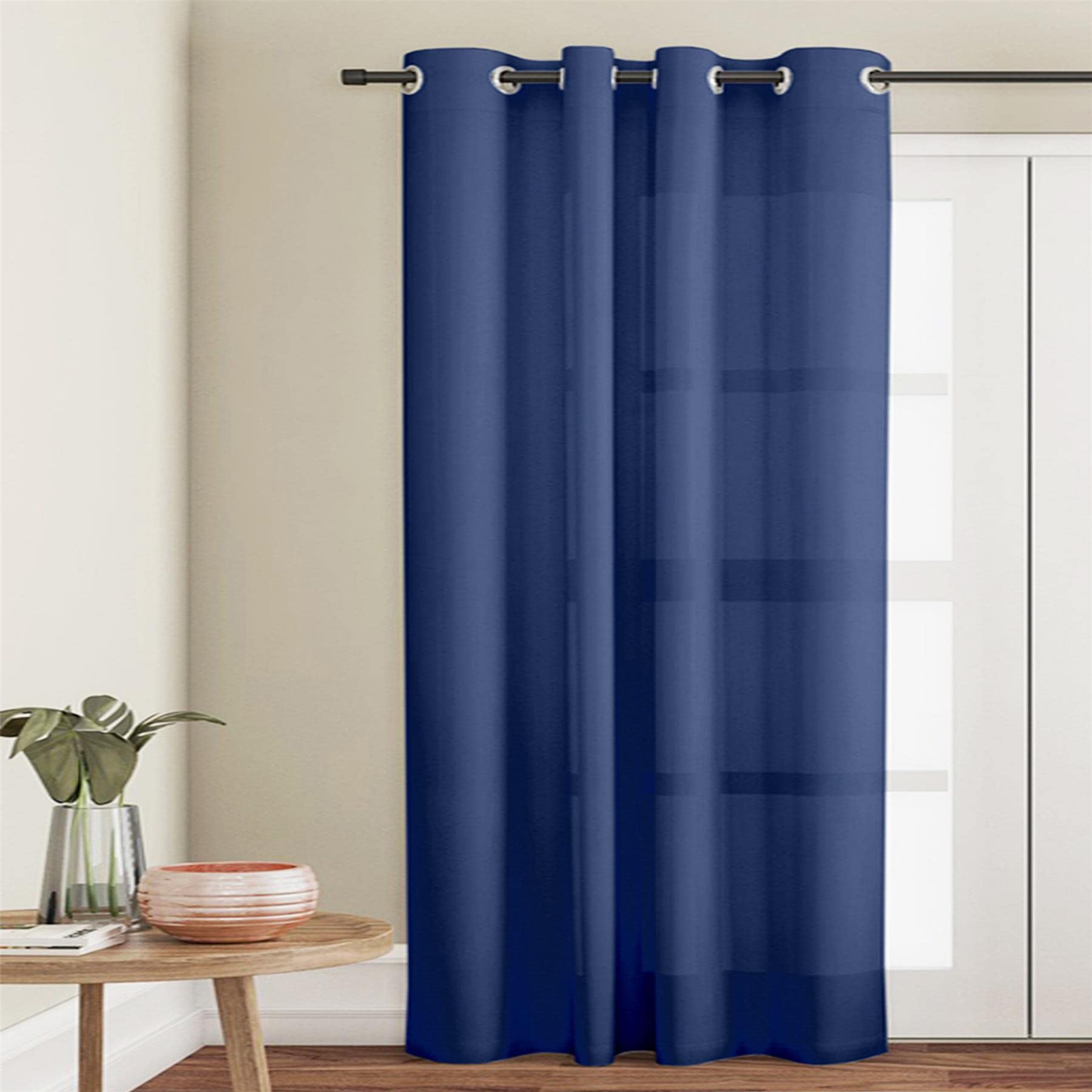 Roseley Eyelet Voile Curtain 1 Panel Mesh Light Living Room Patio Door Drape Nursery Sheer Organza Net Curtain Semi Transparent [Navy Blue, W:58'' x D:36'']