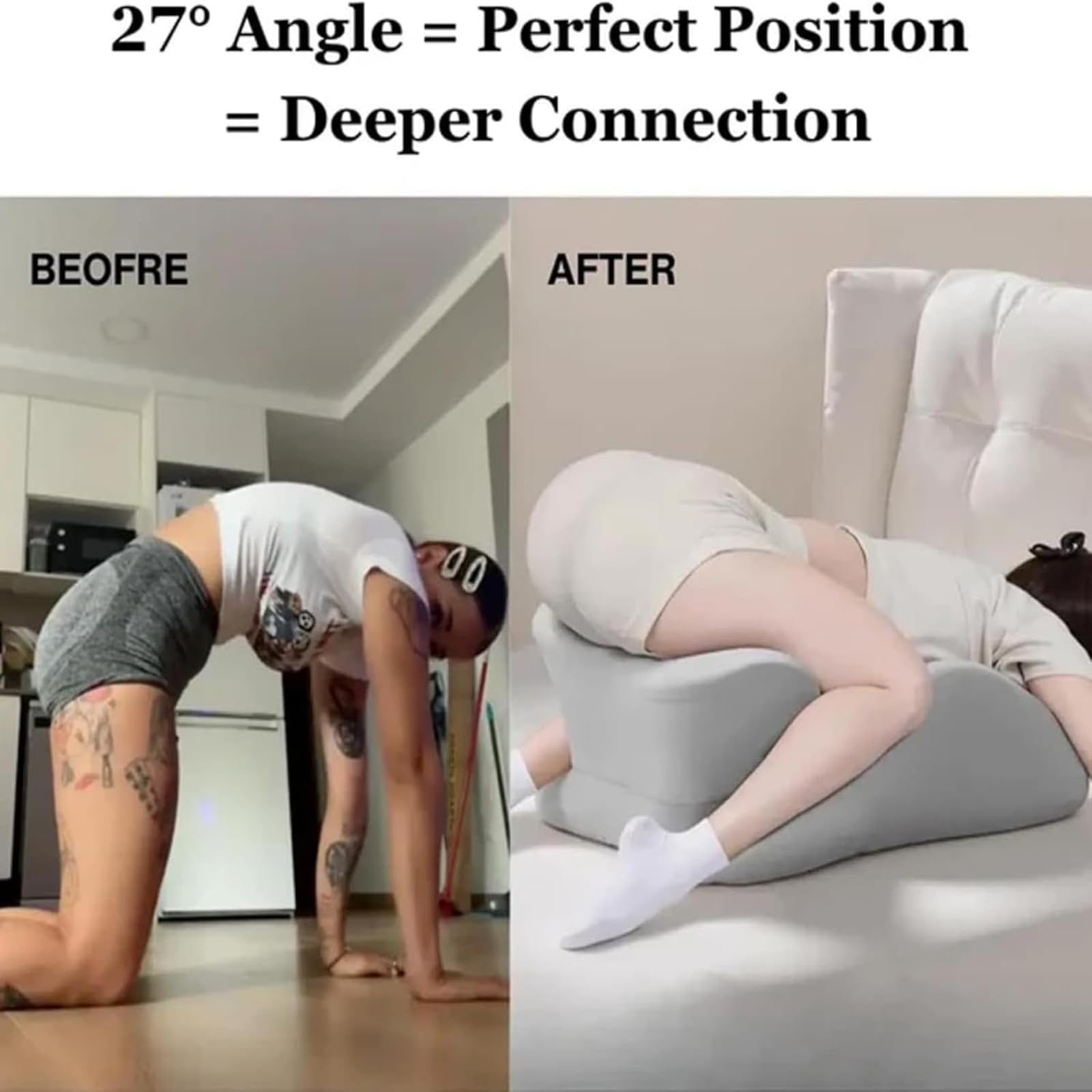 Almohada para Parejas ChiroMonk, Almohada de 27° para Intimidad, Cojín de Espuma Viscoelástica en Cuña para Soporte Intimo y Espalda, Almohadas Rebotantes para Parejas para Todas las Posturas (Black)