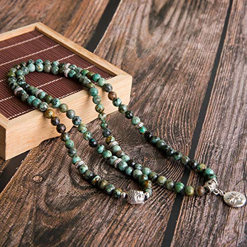 Bivei 108 Mala Beads Necklace Long Beaded Wrap Bracelets Genuine Gemstone Mala Prayer Beads Lotus Buddha Charm Yoga Meditation Necklace3