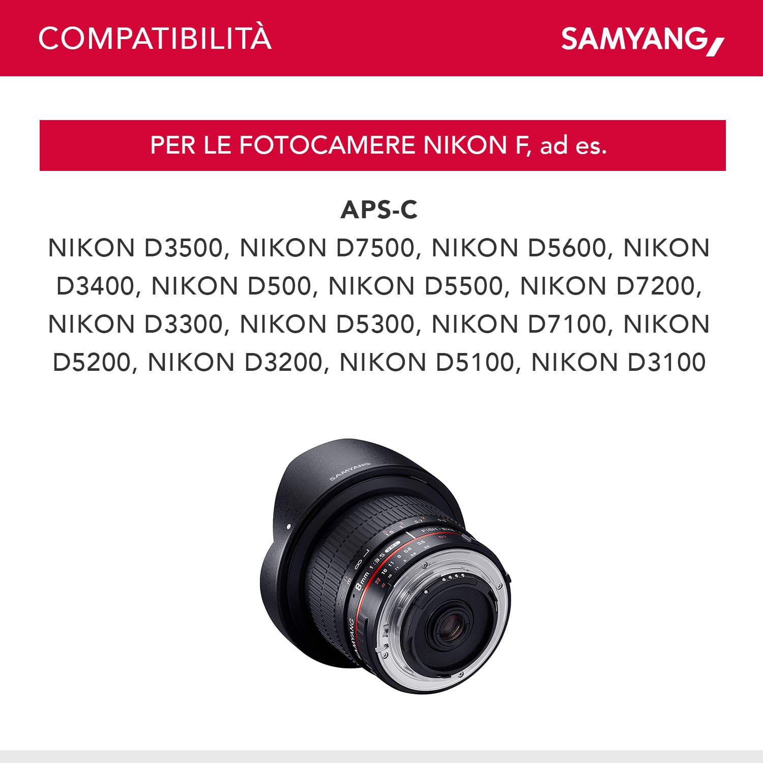 SAMYANG Obiettivo fisheye 8 mm f/3.5 UMC CS II per Nikon