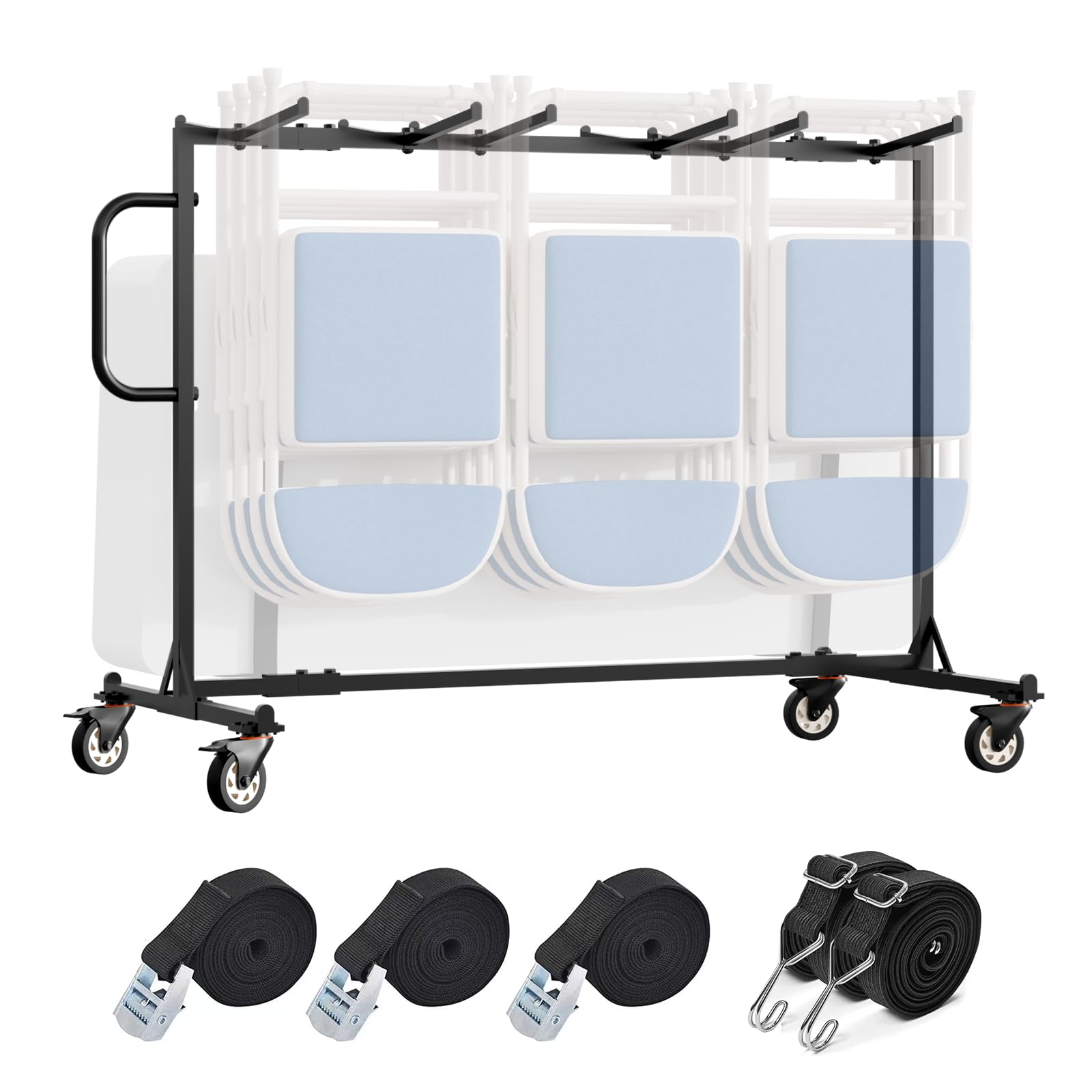 Folding Chair and Table Cart,One Tier Folding Chair Dolly with 4 Inch Swivel Caster 400LBS Capacity Chair Holder Rack Come with Strap Easy to Store&