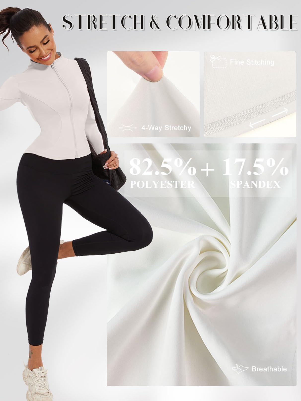 Yutdeng Chaqueta Running Mujer Sudadera con Cremallera Chaqueta Deportiva Manga Larga Secado Rápido Transpirable Ropa Deportiva Mujer Tops Correr Gym Yoga con Agujeros para Pulgar,Blanco,S