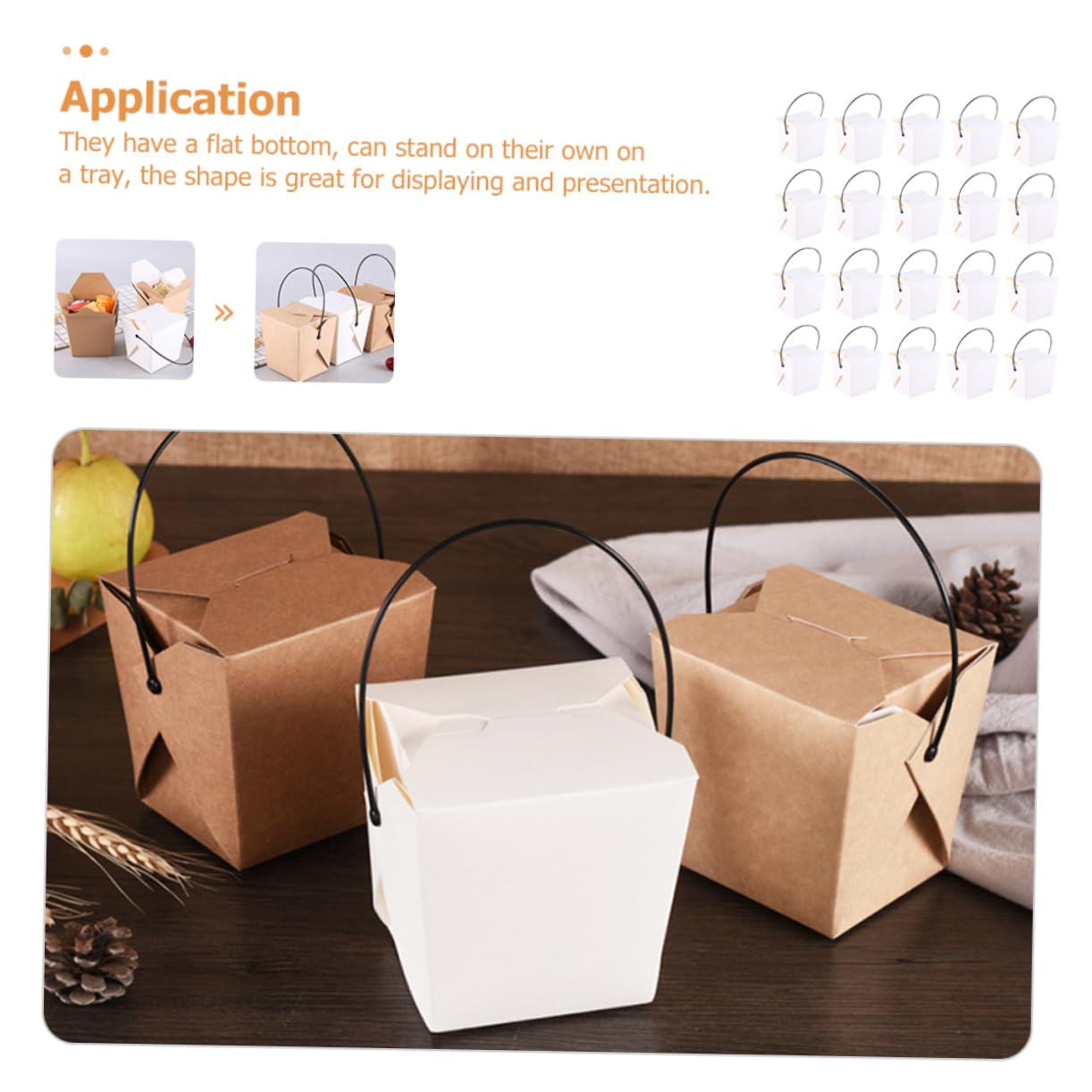 ABOOFAN 24pcs Paper Lunch Boxes Snack Wrapping Box for Takeout Handle Waterproof Oil-proof Disposable Practical