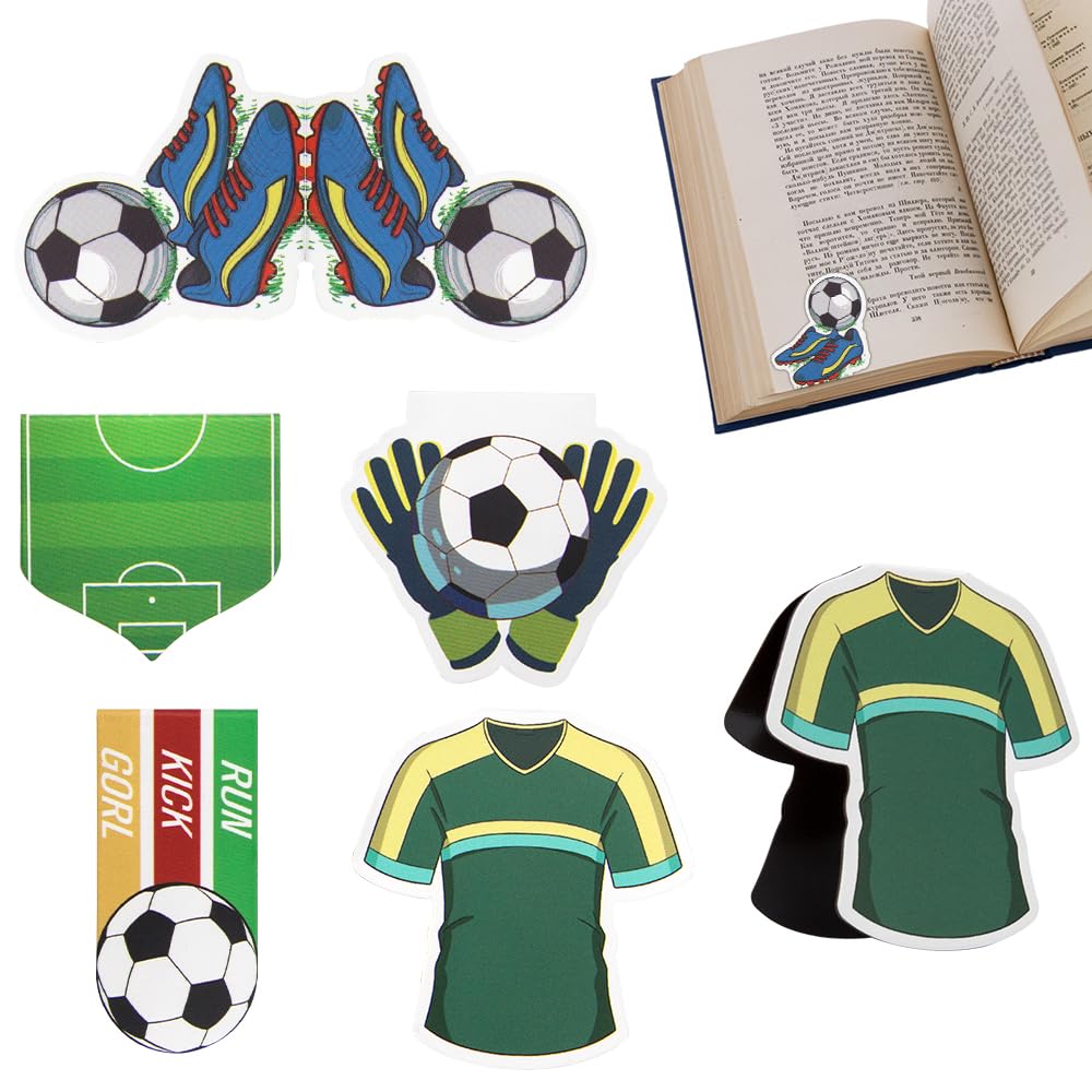 5 marcapáginas para niños de fútbol, marcadores magnéticos, pequeños regalos para niños, estudiantes, amigos, aficionados al fútbol - Marcadores magnéticos de alta calidad