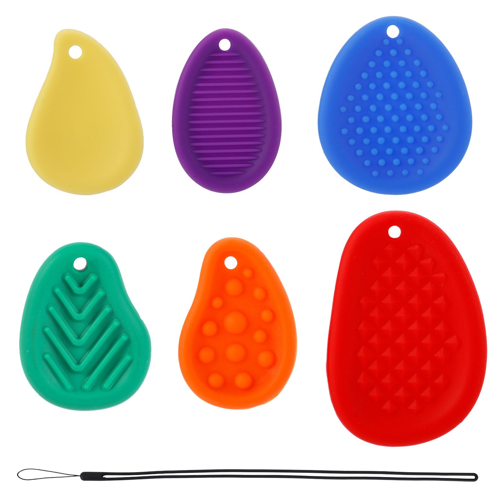 BOXOB 6pcs Fidget Toys Worry Stone for Kids, Multi-Colour Silicone Textured Soft Stone Sensory with Lanyard Stocking Silent Fidget Toy for Adults Calming Down (Dark color) — image 1