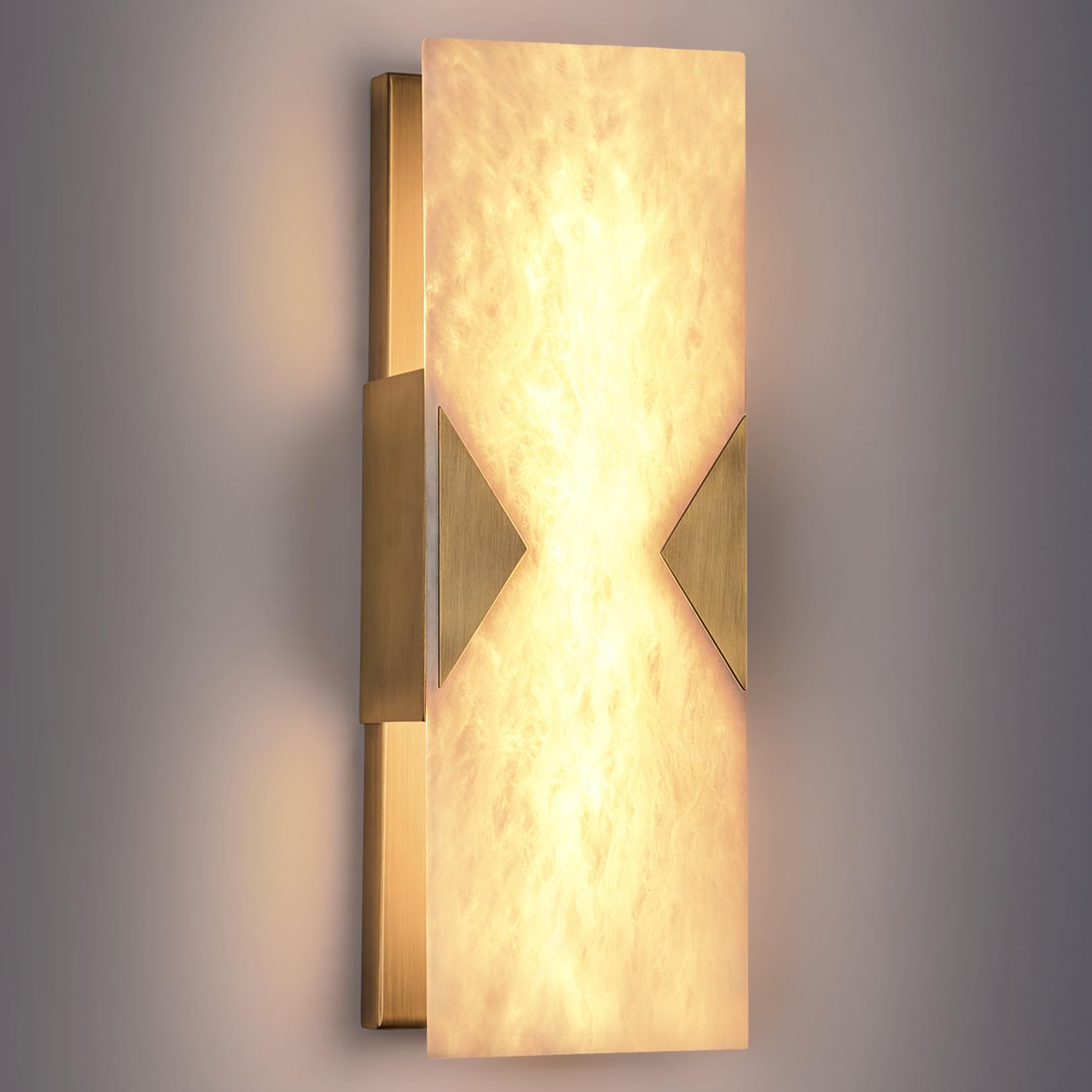 Photo 1 of Stbri Alabaster Wall Sconce,14.2in Modern Natural Marble Vanity Light, Hardwired Brass Gold Wall Sconce Lighting for Living Room,Bedroom, Indoor LED Alabaster Sconces for Bathroom Mirror,Hallway