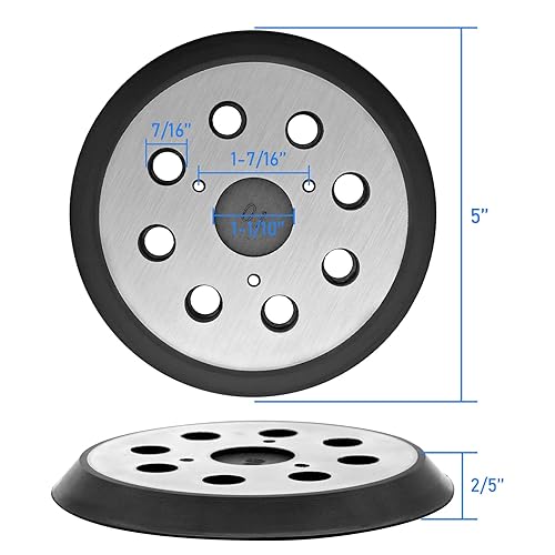 Miniatura 2 de Almohadilla de lijadora de repuesto, paquete de 2 almohadillas de repuesto de lijado orbital de gancho y bucle de 5 pulgadas con 8 agujeros para