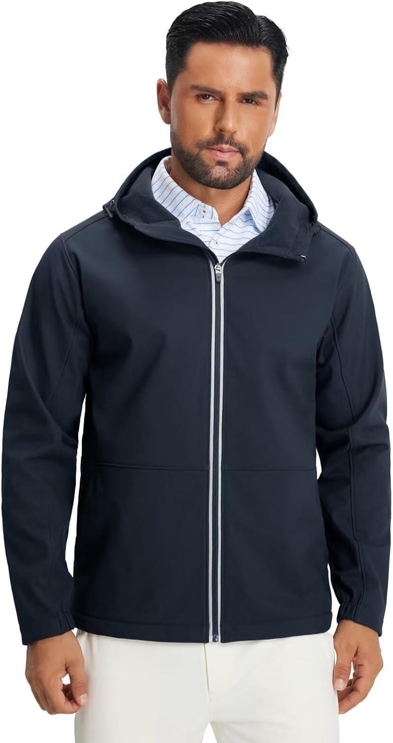 M MAELREG Mens Fleece Softshell Jacket Lightweight Insulated Water Resistant Windbreaker Hooded Winter Jacket for Golf Casual