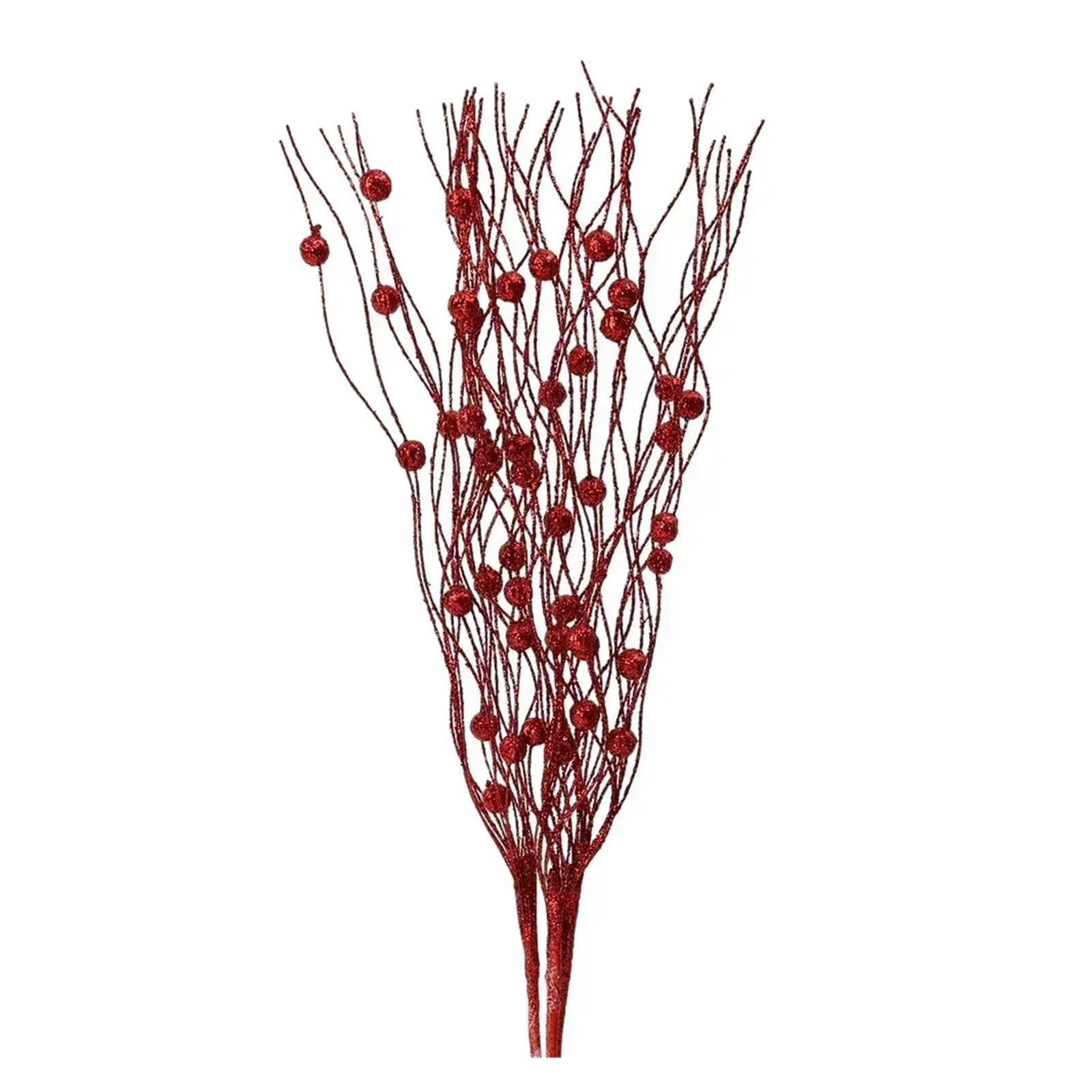 Ramo de ramas con bayas artificiales, Tallos de ramitas bayas artificiales con purpurina multicolor 43 cm 1-10 piezas(Red With Berry,10PCS)