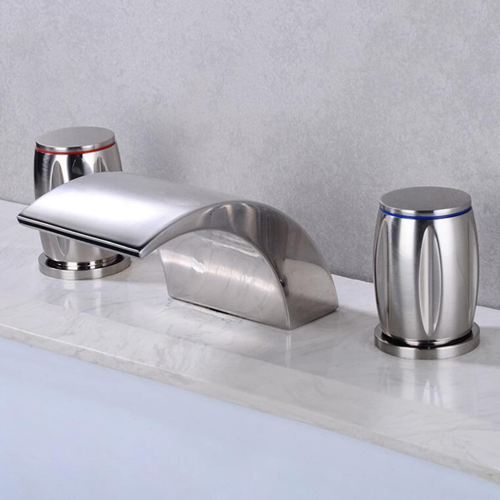 VDOQTLJT 3 Hole Taps for Bathroom Basin Brass Hot and Cold Water Double Handle Faucet for Washbasin-Gold(Cromo)