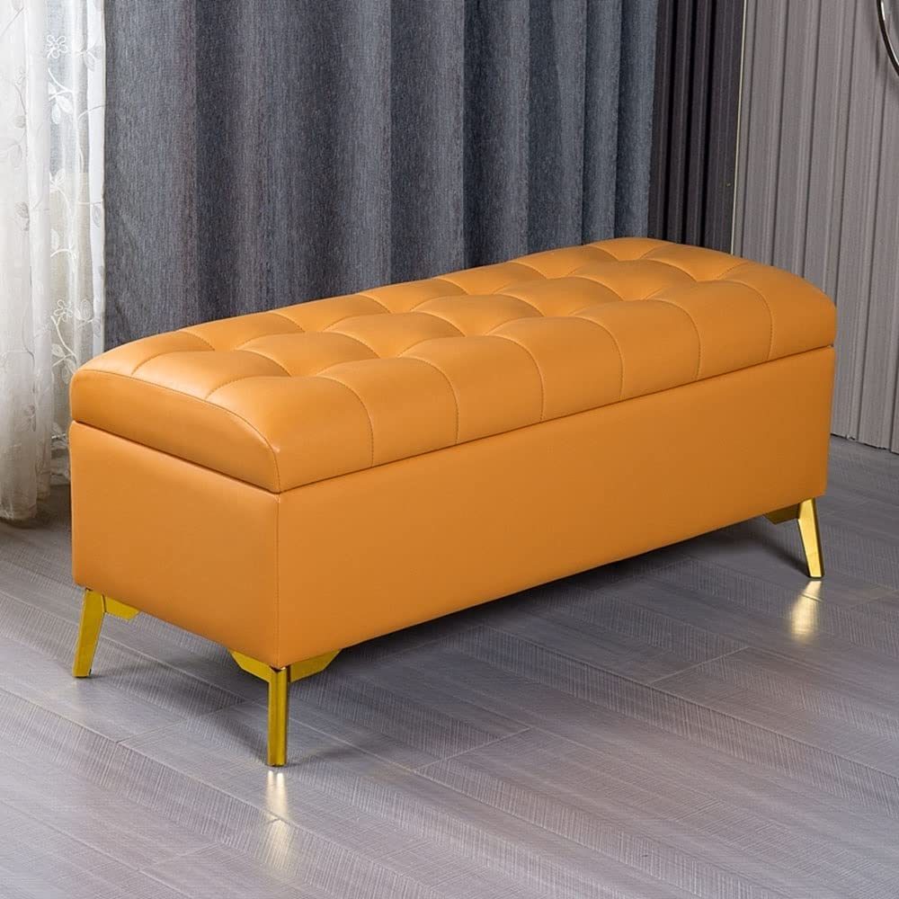 Poufs de rangement en PU orange pour gagner de la place avec élégance