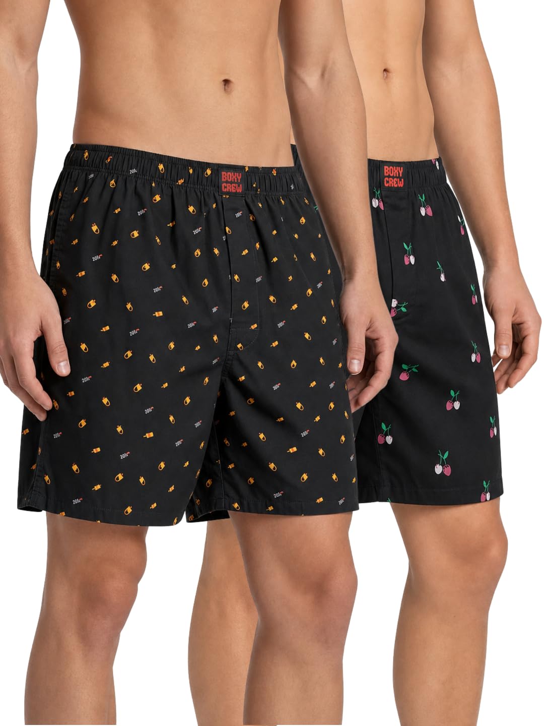 Men's 100% Cotton Printed Boxer Shorts Pack of 2 with Dual Side Pockets and Fabric-Covered Waistband - Black/Black, Styles MBX016, MBX024-picture-42