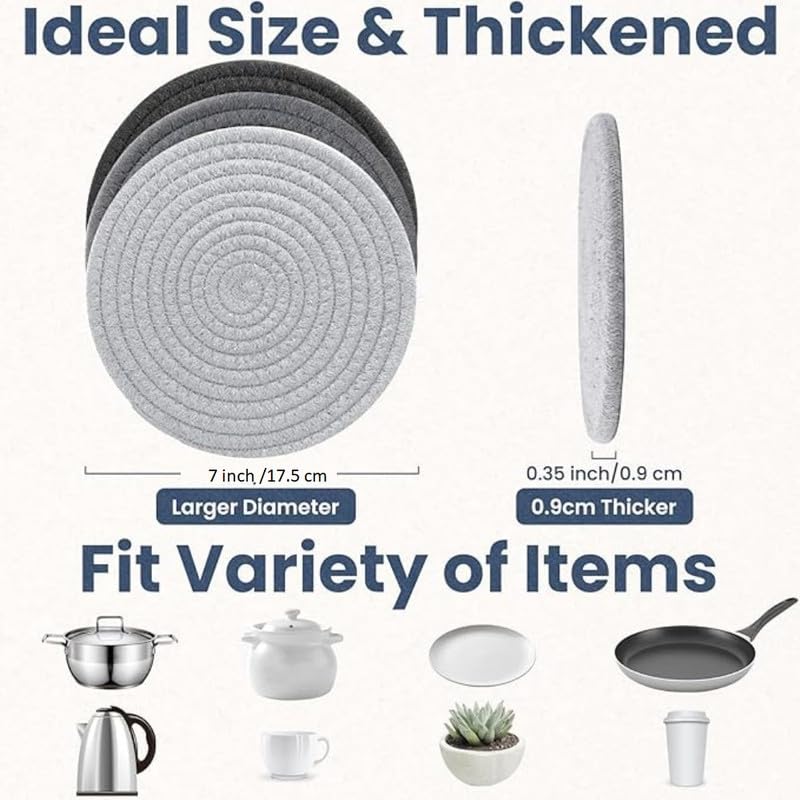 Image of Mansa for Hot Dishes, Pots and Pans, Hot Pads with Storage Basket, Pot Holders for Kitchen, Heat Resistant Mat Protect Counter Home Essentials, Farmhouse Decor (Pack of 6) Multi Grey