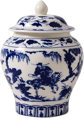Tarro de jengibre de cerámica, tarros de porcelana, estilo vintage chinoiserie, con tapa, jarrón chino de jengibre asiático para decoración de mesa