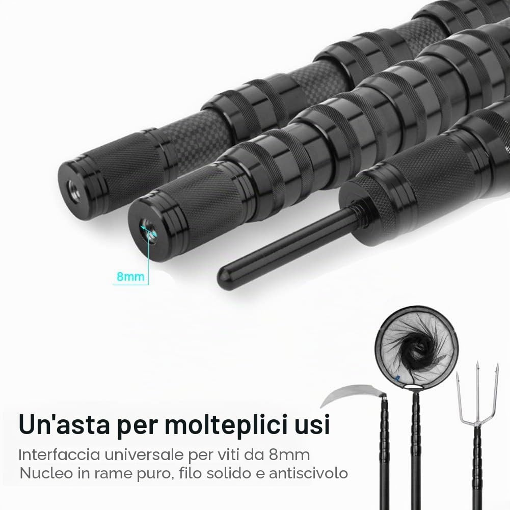 SPORTARC Rete da Pesca Portatile in Fibra di Carbonio - Manico Lungo Telescopico, Rete di Atterraggio, Canna da Pesca Pieghevole