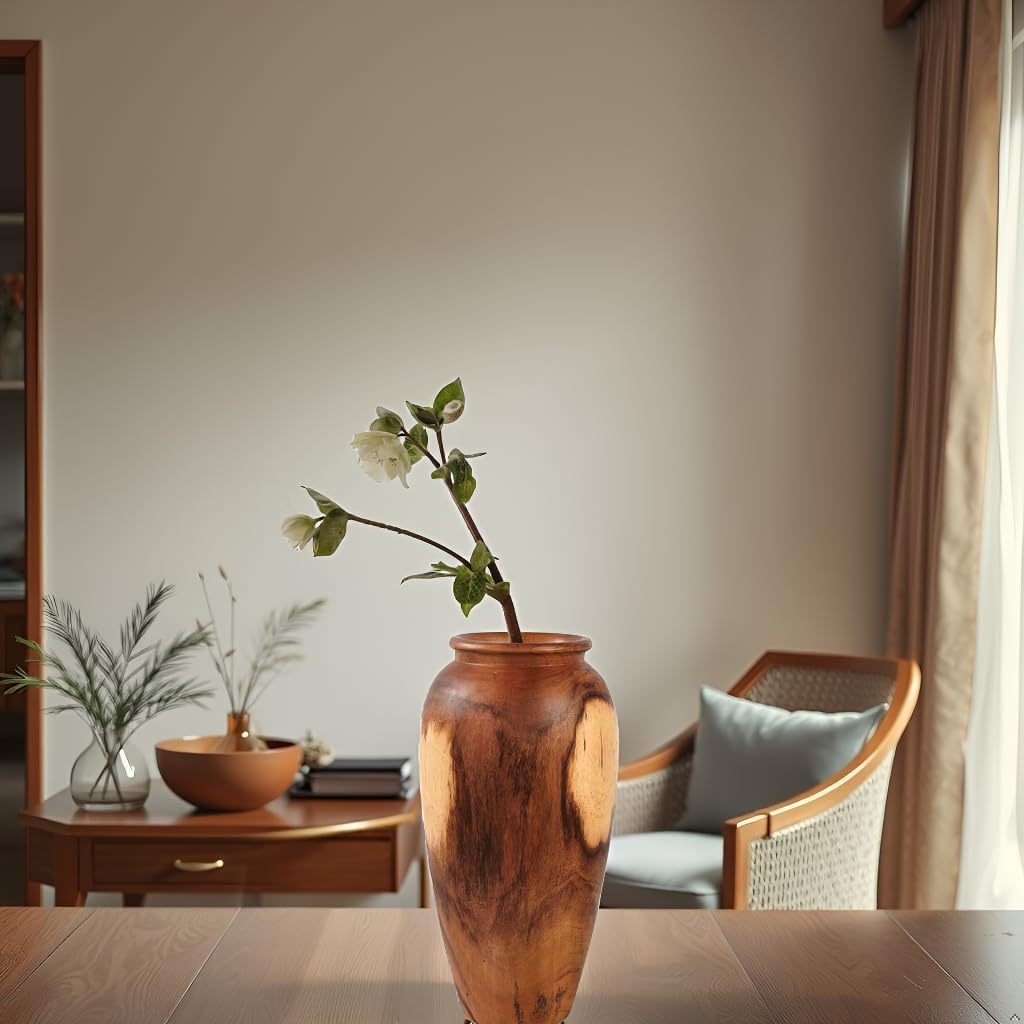 Natural Wood Vase 7.1" x 7.1" x 19.7" H Wooden Brown Handmade Acacia Vase Rustic Decorative Flower Holder Vintage Artworks Planter for Living Room Floor Home Christmas Décor