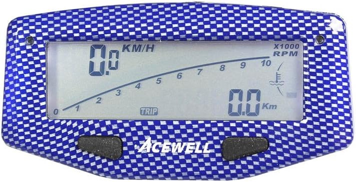 Acewell ACE-1600CB Speedometer with RPM Meter Function for Motorbikes Temperature/Fuel Gauge/LED Gear Change Warning Display Carbon Look Blue