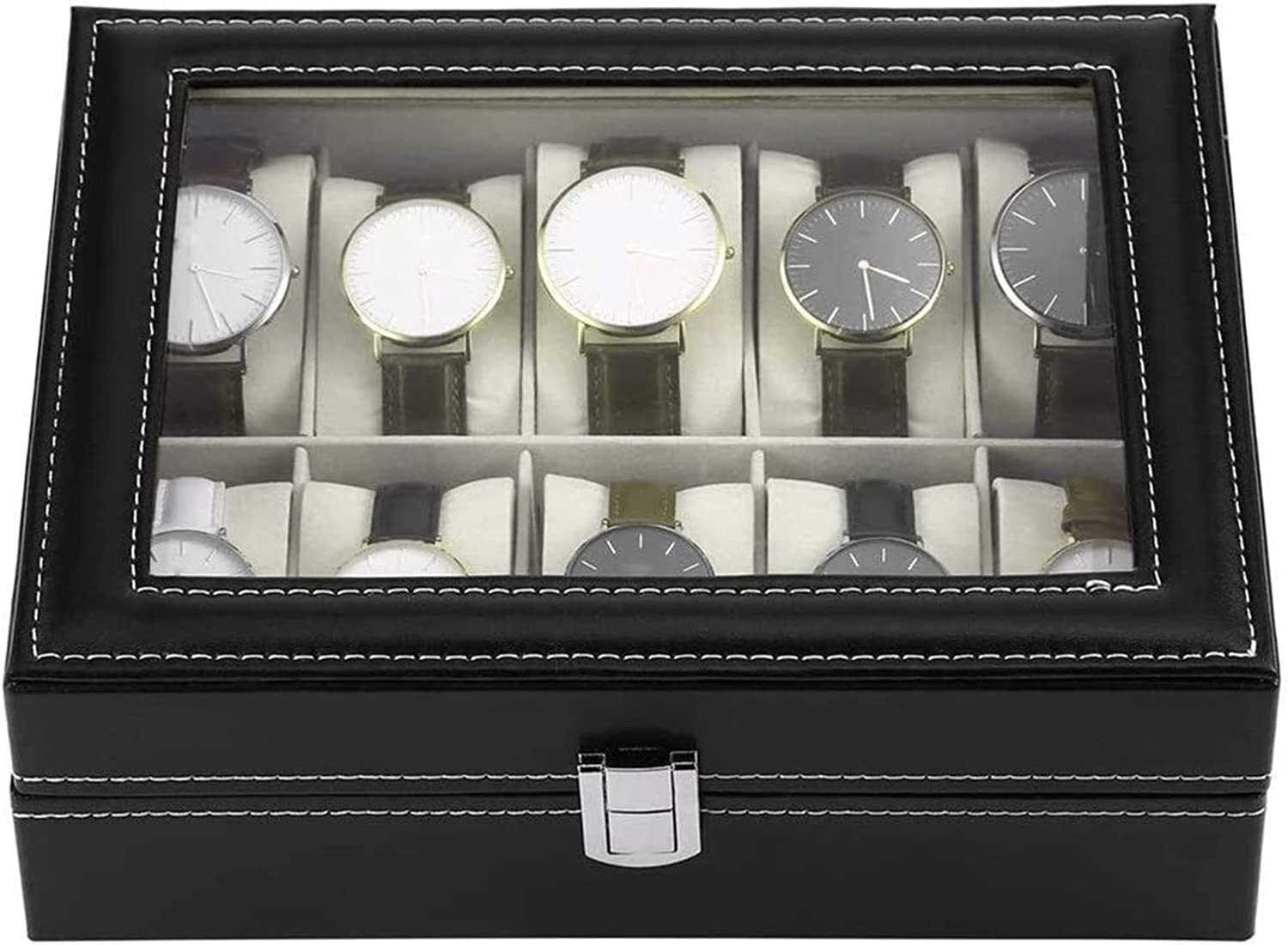 TIANQIHAO 10 Grids Watch Box Pu Leather Watch Case Holder Organizer Storage Box For Watches Boxes Display Best Gift