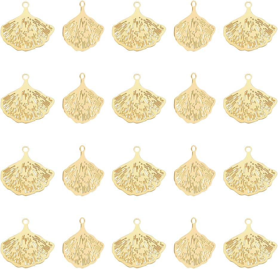 UNICRAFTALE 30pcs Real 18K Gold Plated Leaf Charm Stainless Steel Ginkgo Charms Plant Charms Autumn Leaves Drop Dangle Earrings Charm for Bracelet Necklace DIY Jewelry Making