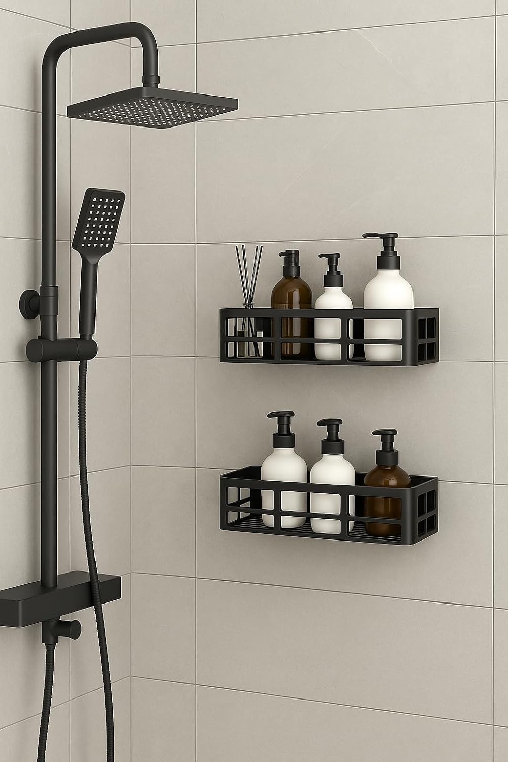 Orret Home 2 Adet Yapışkanlı Banyo Organizer Duş Rafı – Delmeden Montaj, Su Geçirmez Banyo ve Mutfak Duvar Organizeri,Suya Dayanıklı Pratik Saklama Rafı 12x27x6.5 Cm
