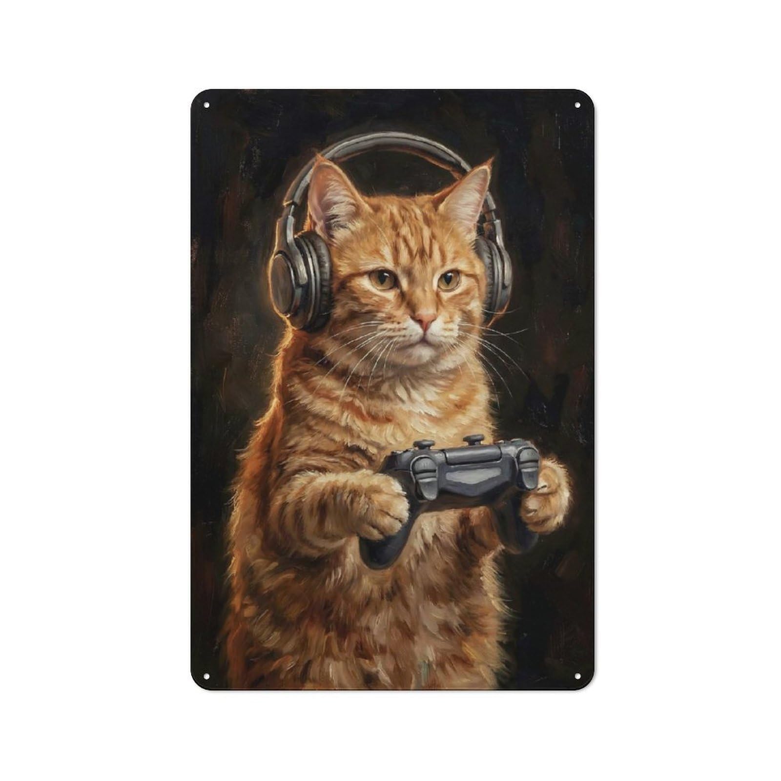 Cat Gamer Retro Metal Sign 30x20cm, Distressed Look Retro Room Decor for Living Room, Hallway, Kitchen Or Cafe