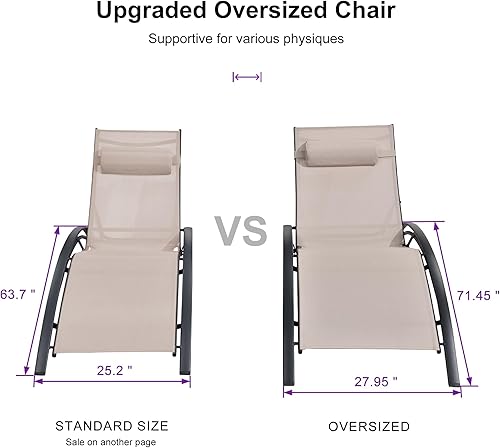 Miniatura 129 de PURPLE LEAF Juego de tumbona para patio, sillón al aire libre, playa, piscina, tumbona para tomar el sol, tumbona reclinable, sillas de bronceado