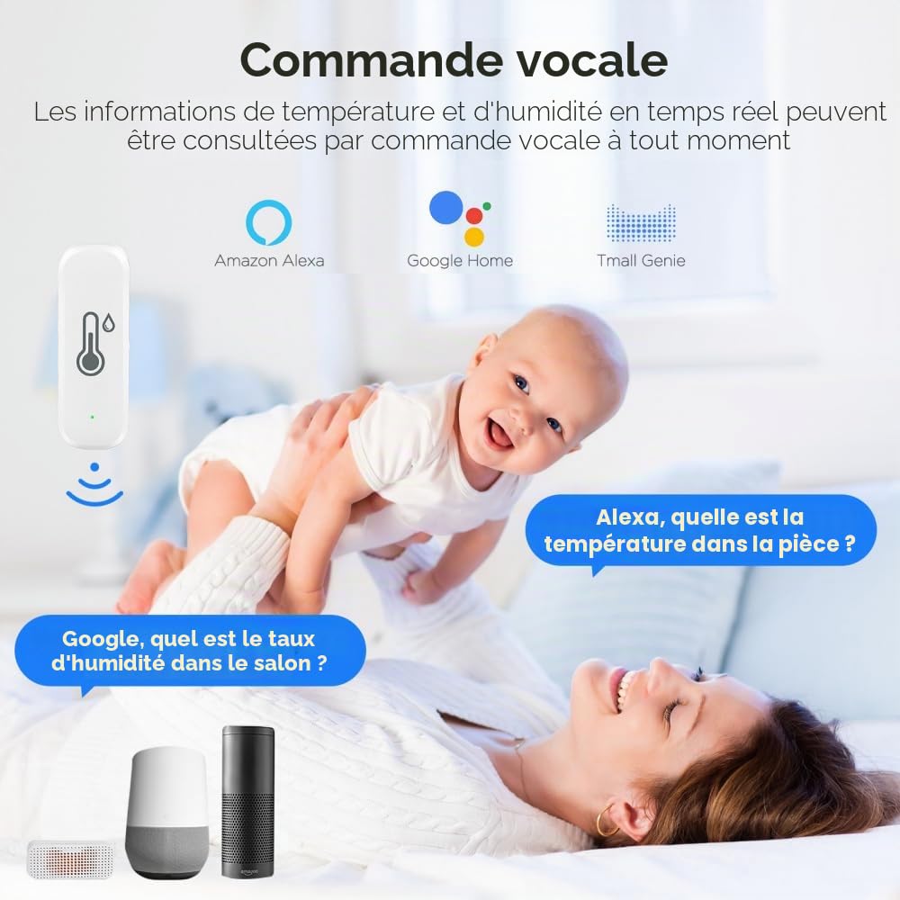 Wifi ThermomèTre HygromèTre IntéRieur-Capteur De TempéRature Sans Fil Avec Enregistreur De DonnéEs, Surveillance à Distance Et Alarme Via L'Application Tuya-Compatible Avec Alexa, Google (Lot De 4)