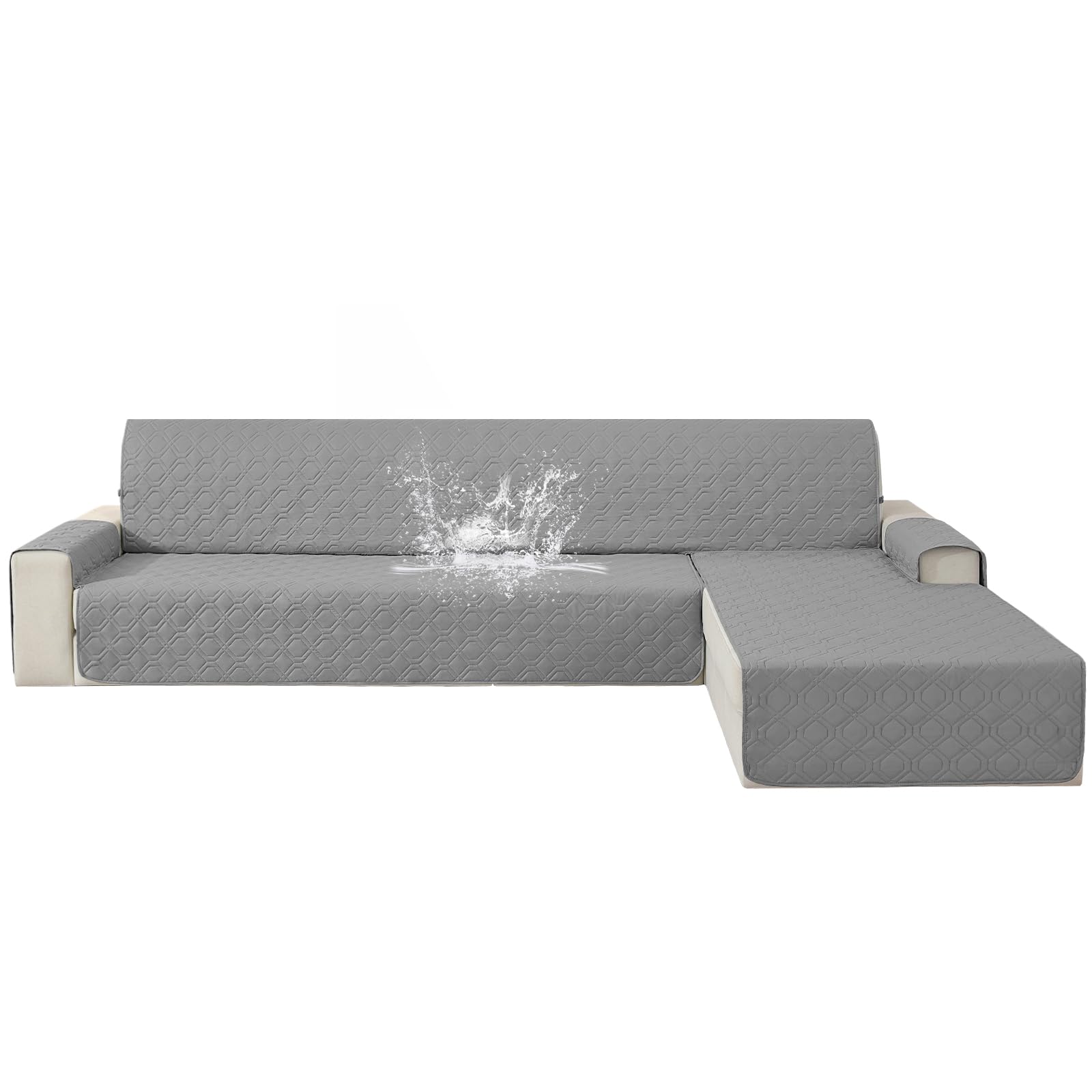 YSTELLAA Fundas para Sofa Chaise Longue 3 Plazas, Funda Sofá Chaise Longue Izquierdo/Derecho Universal Reversible, Impermeable Funda Sofa Rinconera, Sofa Cover Forma De L, Gris Claro