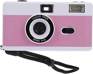Kisangel Cámara de Película Vintage Reutilizable Flash Integrado para Fotos Retro sin Batería Colores Blanco Rosa y Púrpura
