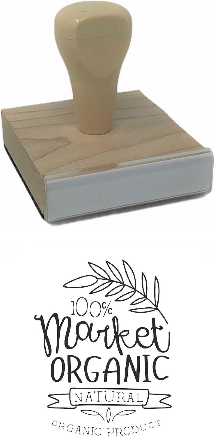 Infusion 100% Market Organic Natural Organic Product Rubber Stamp, 2 X 2'' Wood Stamp