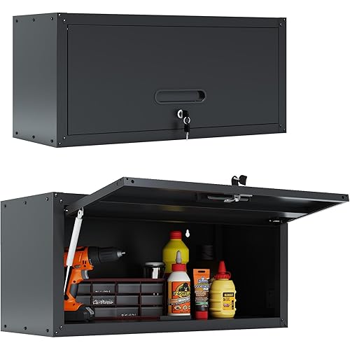Garage Wall Cabinet,Metal Wall Cabinet with Doors and Adjustable Shelves,Steel Utility Wall Mounted Tool Cabinets for Home,Office,Kitchen,Warehouse