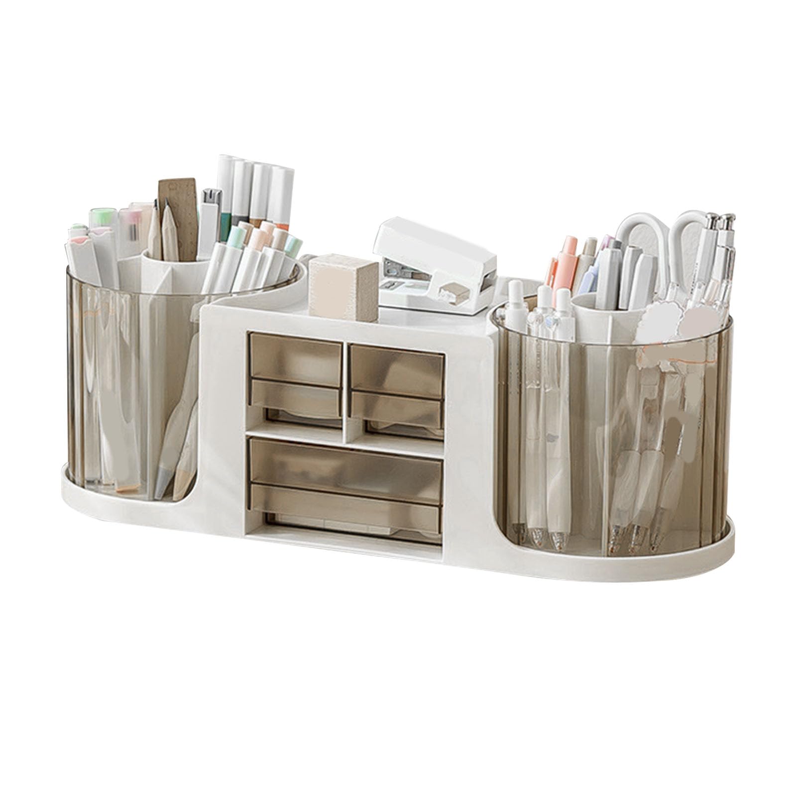 Organisateur de bureau rotatif blanc avec tiroir de rangement