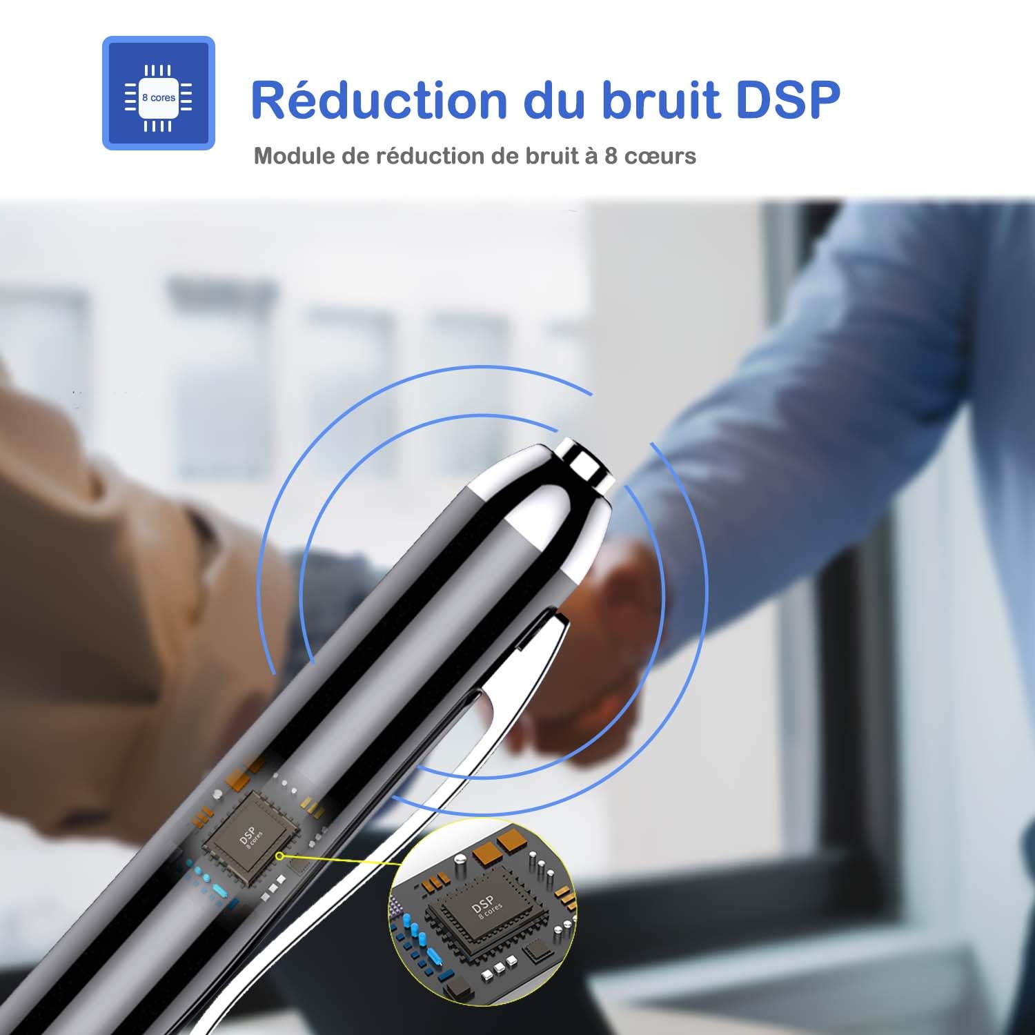 Enregistreur Vocal Stylo 64 Go Professionnel avec Activation Vocale et Lecture MP3 - Mini Enregistreur pour Réunions, Interviews, Leçons